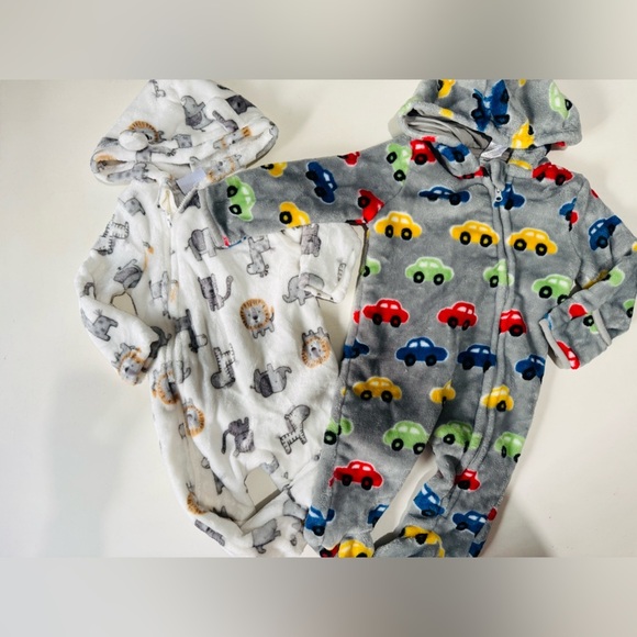 3-6 Months Footie Cozy Winter Baby Boy Cars & Lions Zippered Pajamas 2-Piece - Picture 1 of 8
